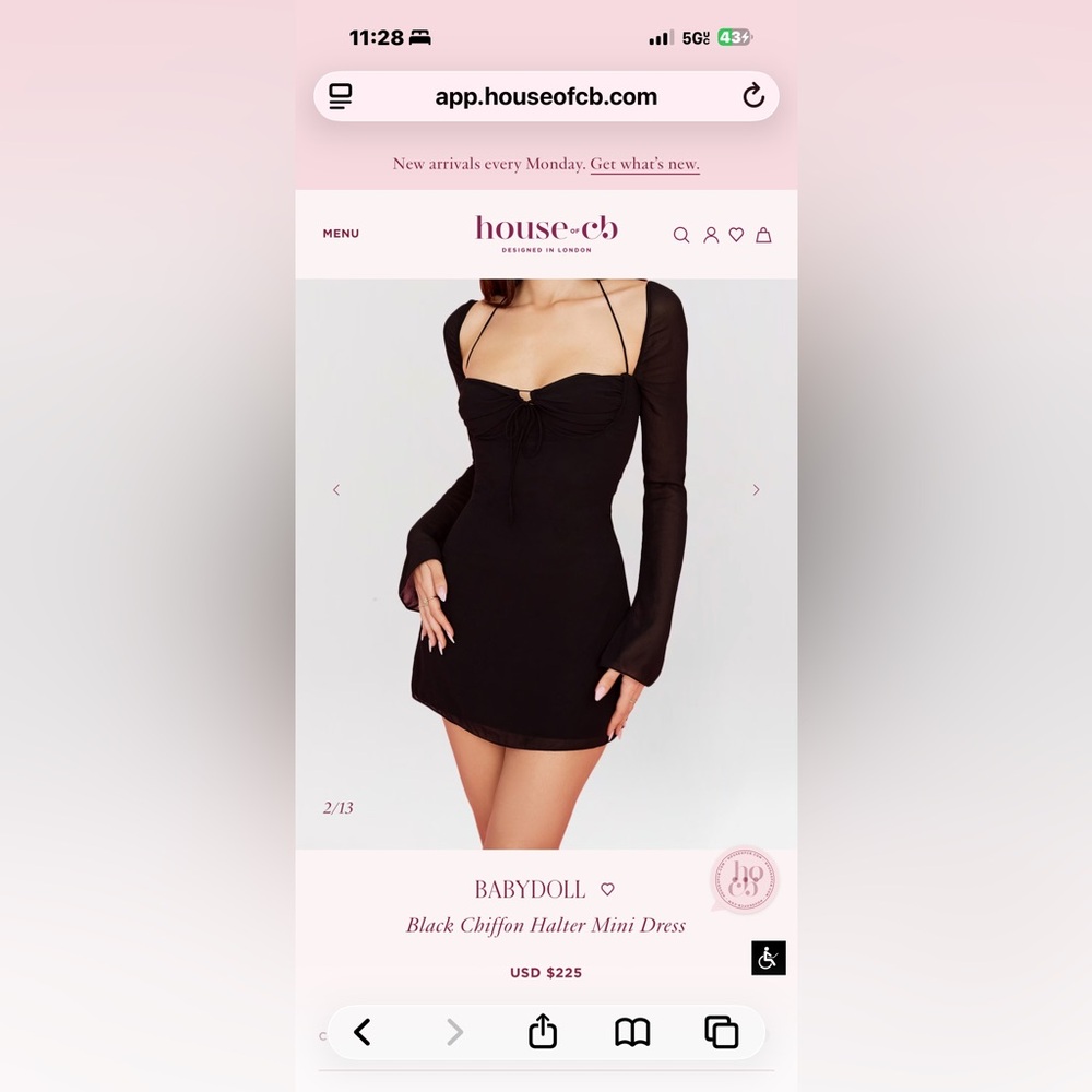 Babydoll Elegant Black Long-Sleeve halter mini Dress